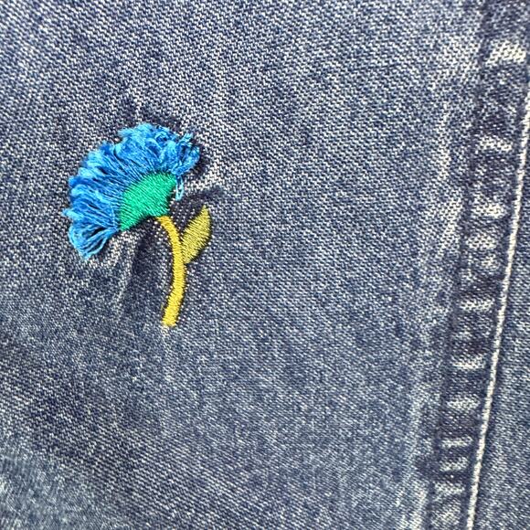 Lemon Grass Vintage Womens Button Denim Shirt Size 18W Floral Embroidered Blue - Picture 6 of 9